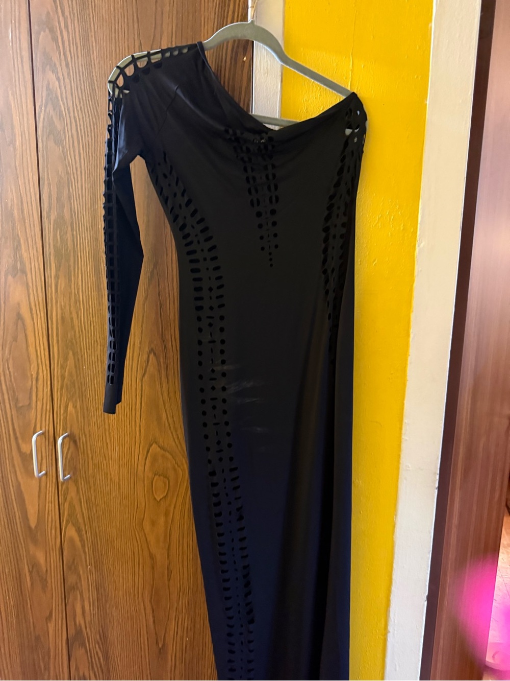 Fashion Nova Black One-Shoulder Cutout Maxi Dress